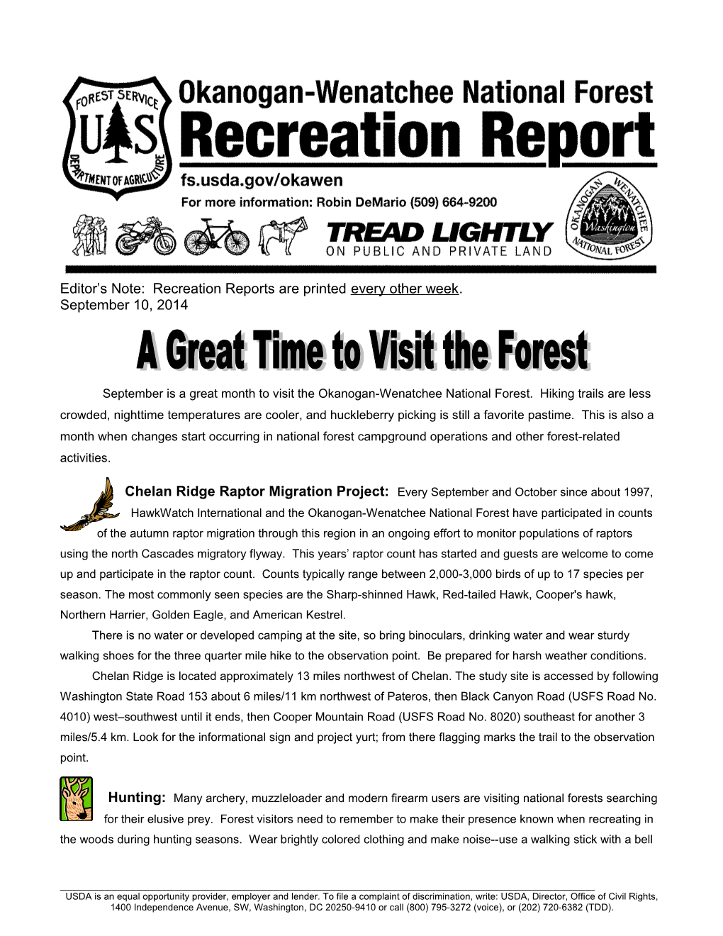 Editor S Note: Recreation Reports Are Printed Every Week Through Memorial Day