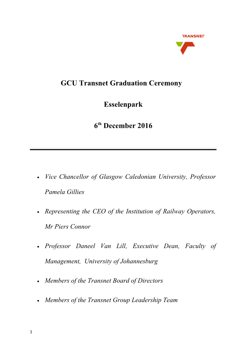 GCU Transnet Graduation Ceremony