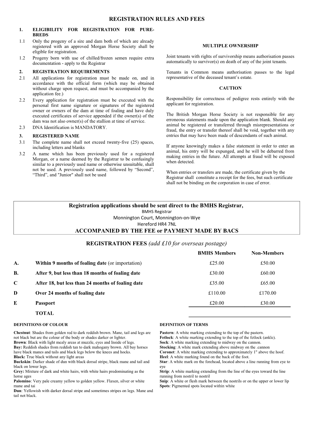 Registration Rules and Fees