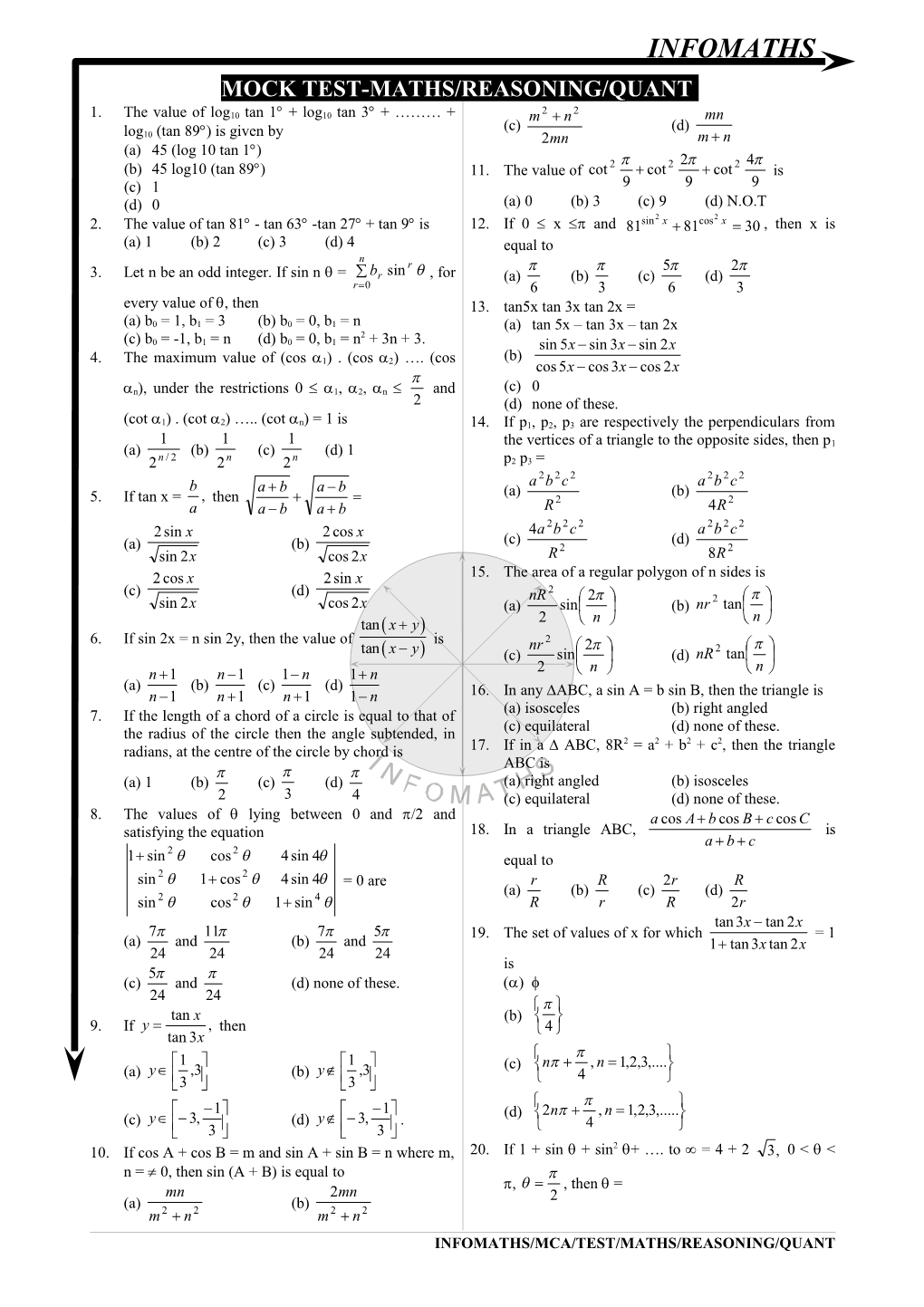 Mock Test-Maths/Reasoning/Quant