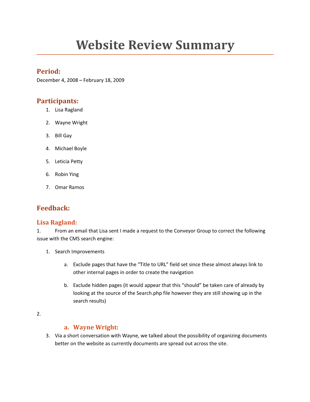 Website Review Summary