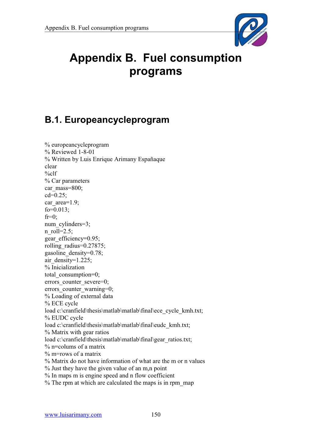 Appendix B. Fuel Consumption Programs