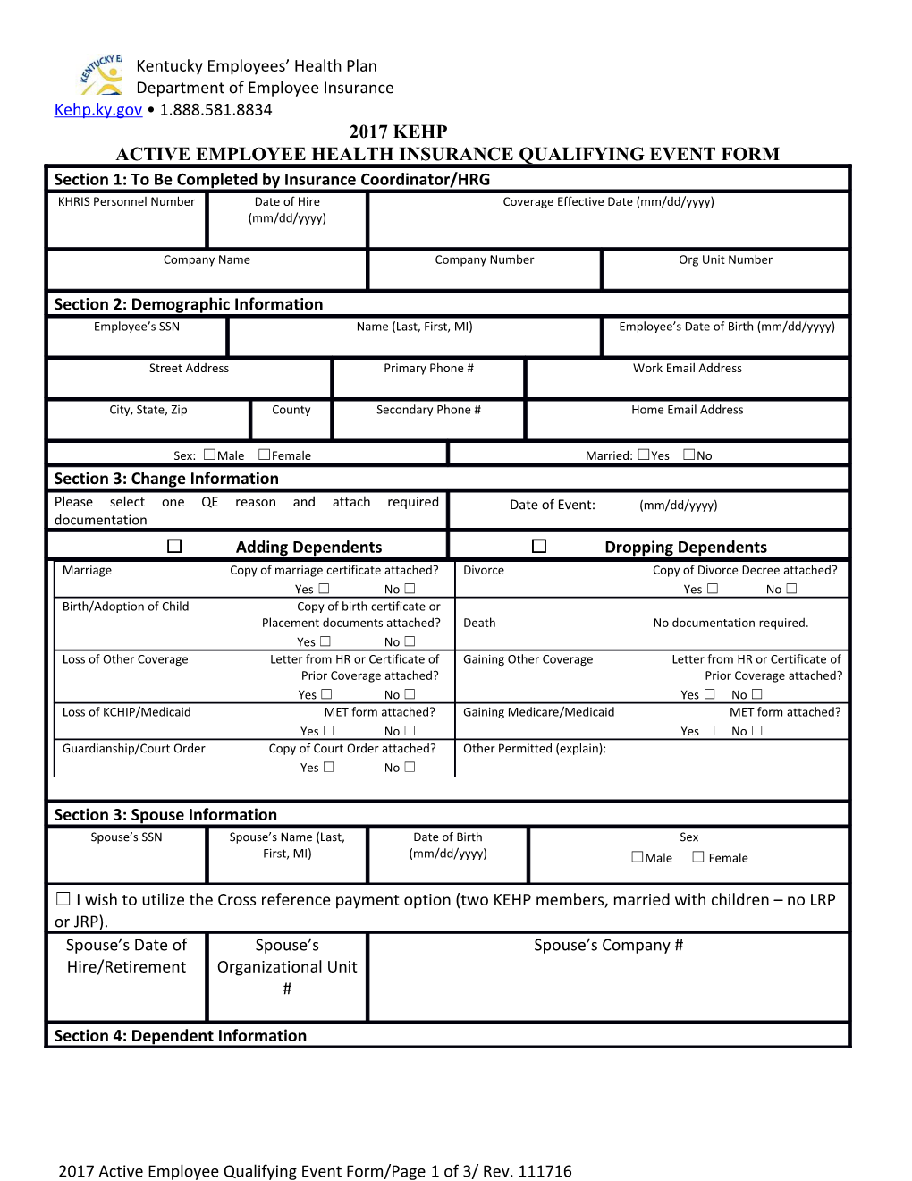 2017 Active Employee Qualifying Event Form/Page 1 of 2/ Rev. 111716