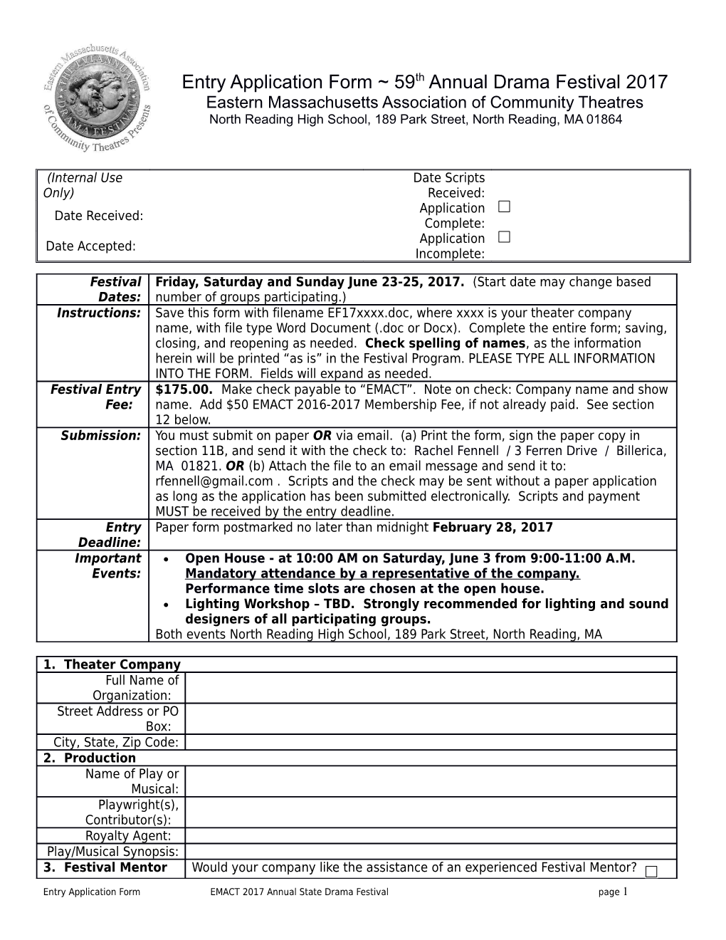 Entry Application Formemact 2017 Annual State Drama Festivalpage 1