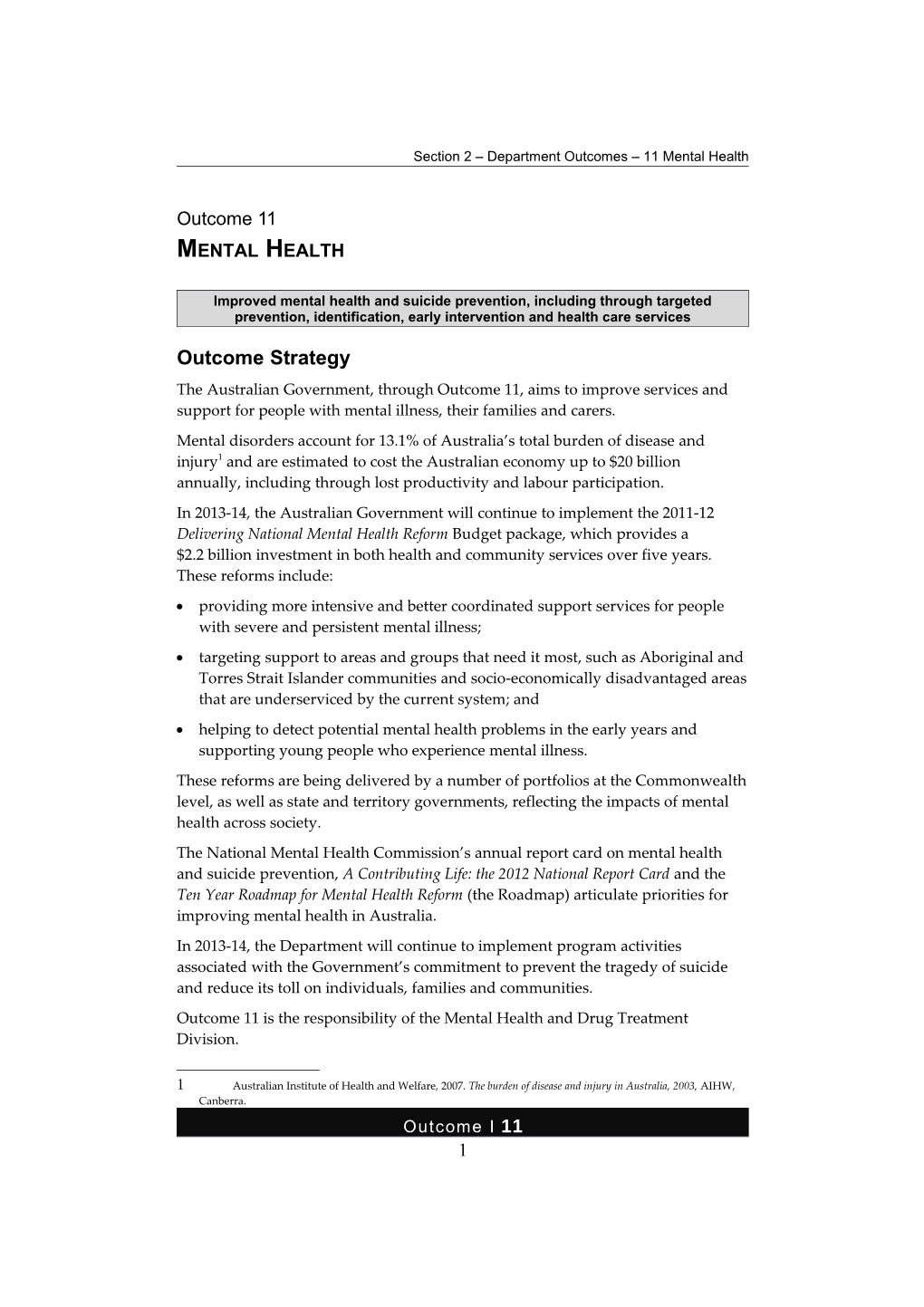 Section 2 Department Outcomes 11 Mental Health
