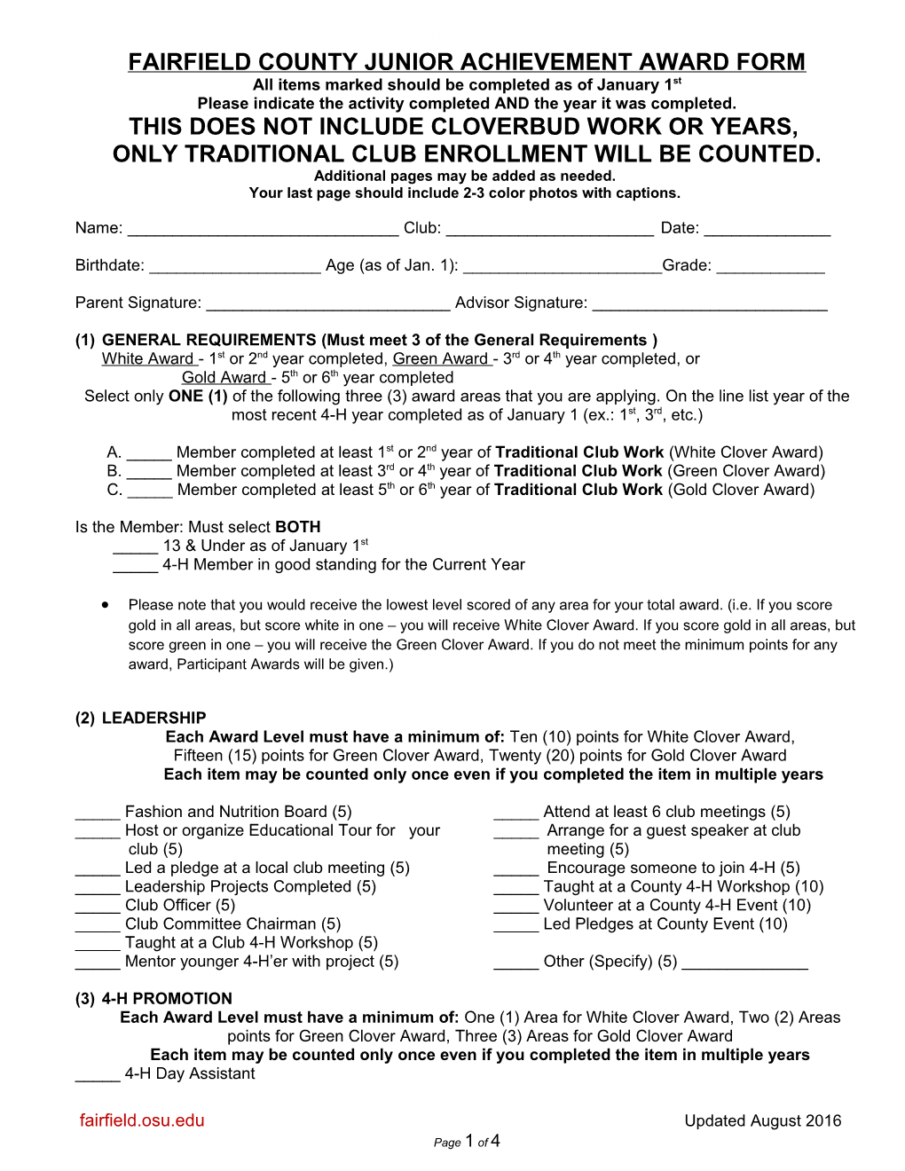 Fairfield County Junior Achievement Award Form