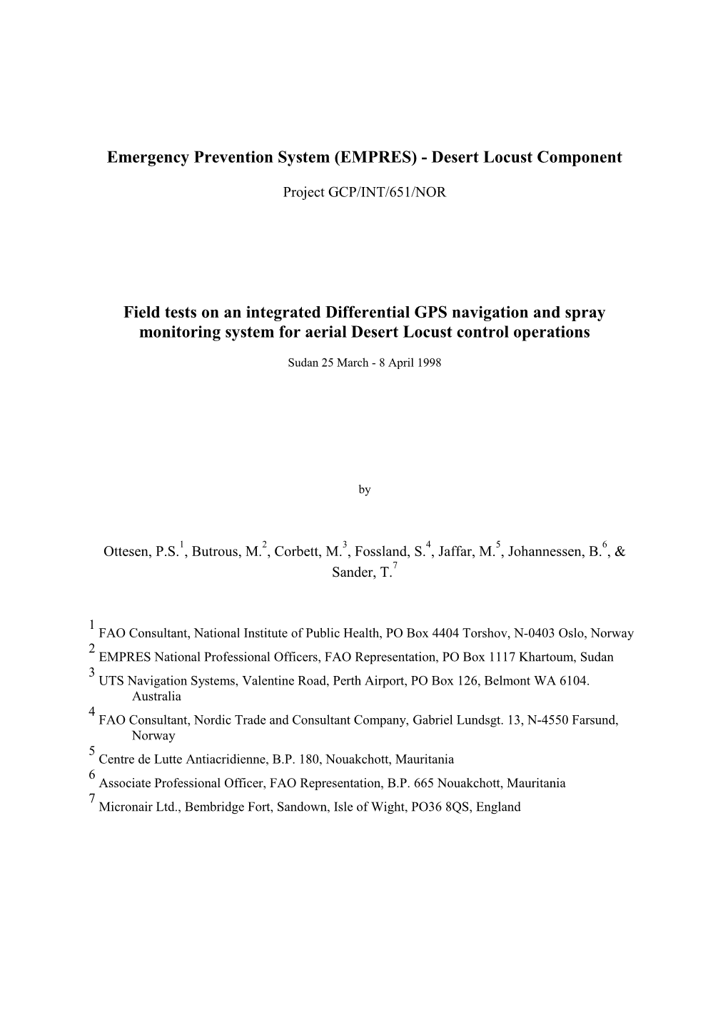 Emergency Prevention System (EMPRES) - Desert Locust Component