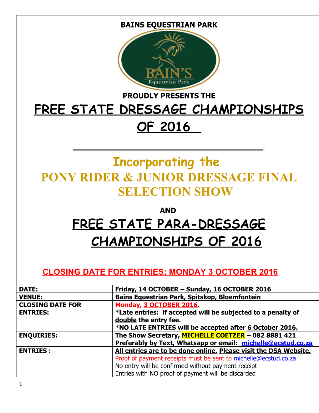 Pony Rider & Junior Dressage Final Selection Show