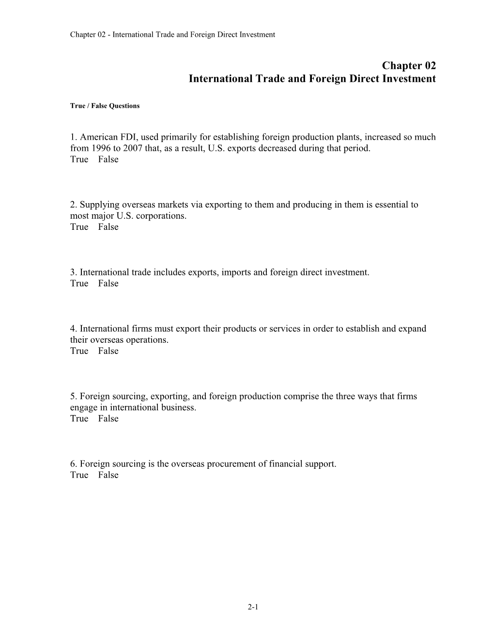 Chapter 02 International Trade and Foreign Direct Investment