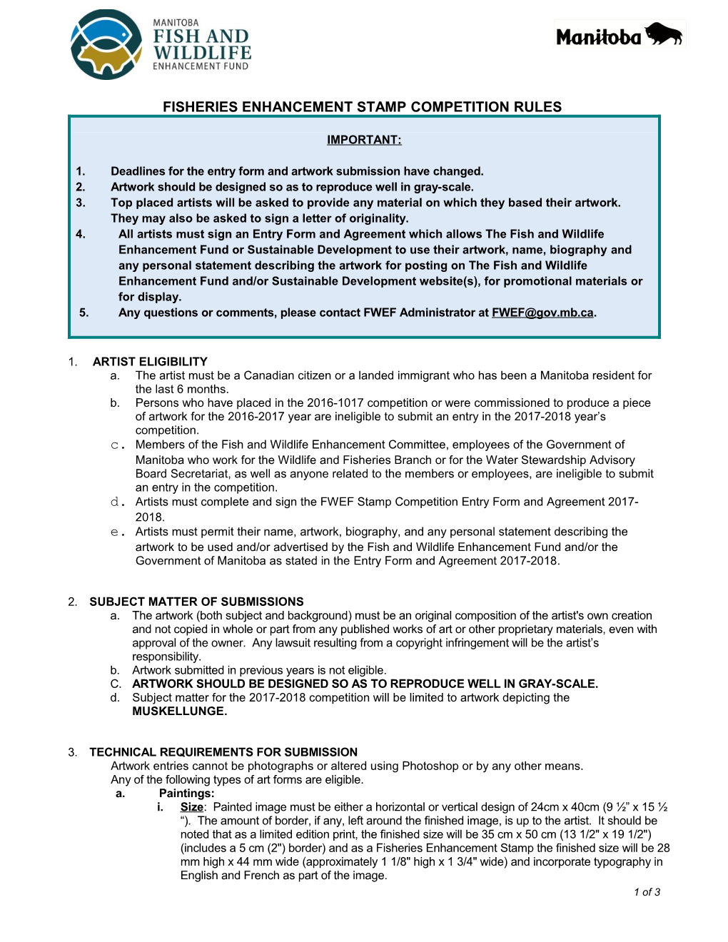 Fisheries Enhancement Stamp Competition Rules