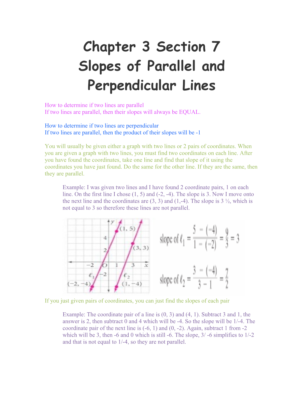 Slopes of Parallel and Perpendicular Lines