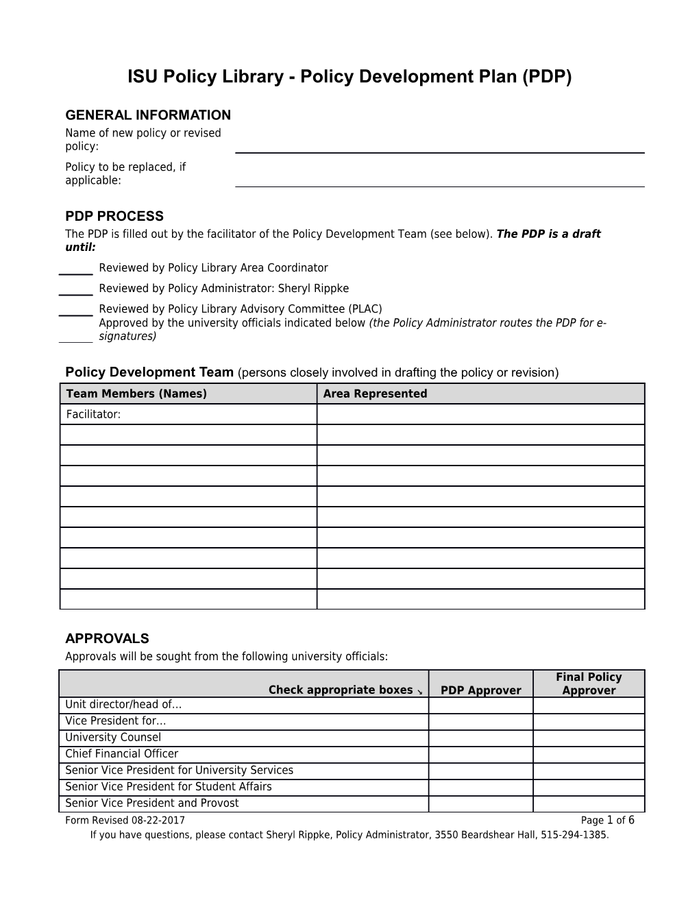 Policy Timeline/Actions