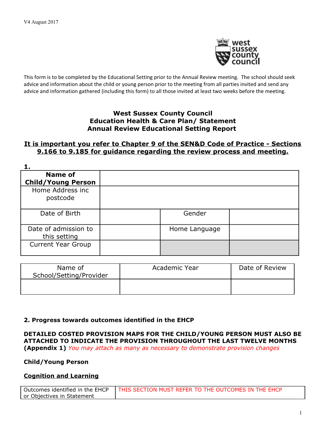 Education Health & Care Plan Review Form