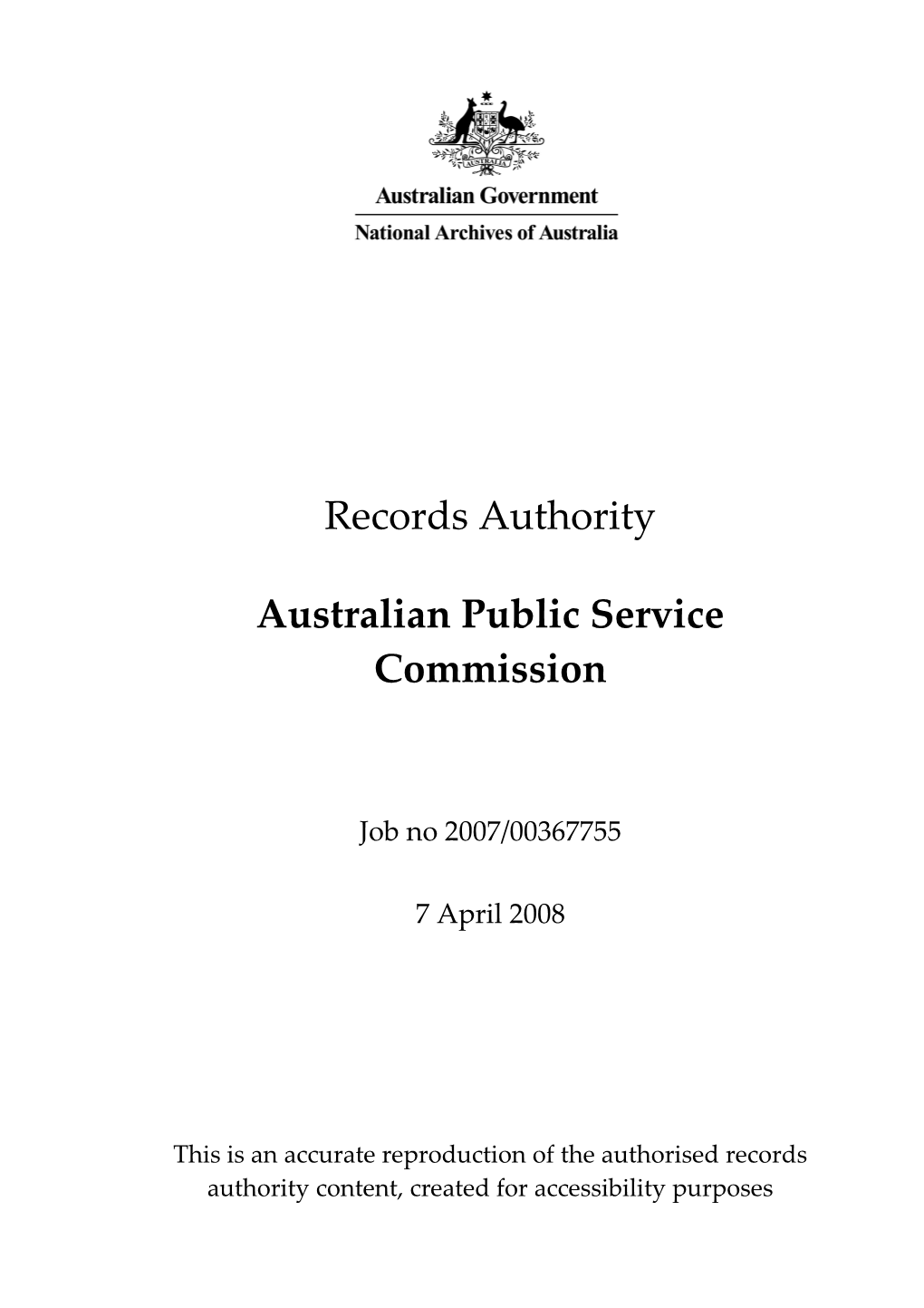 Australian Public Service Commission Records Authority - 2007/00367755