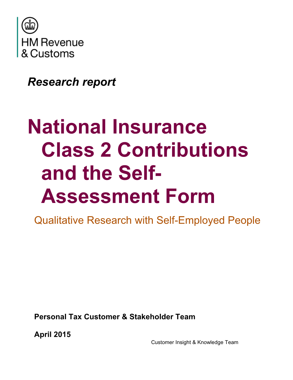 National Insurance Class 2 Contributions and the Self Assessment Form