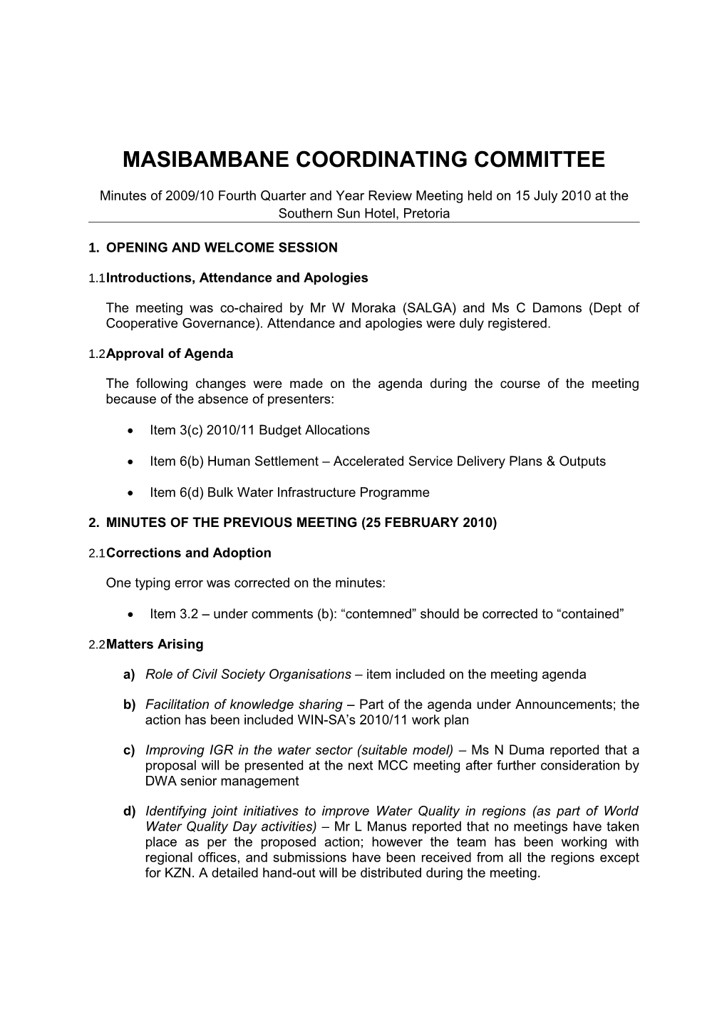 Masibambane Coordinating Committee