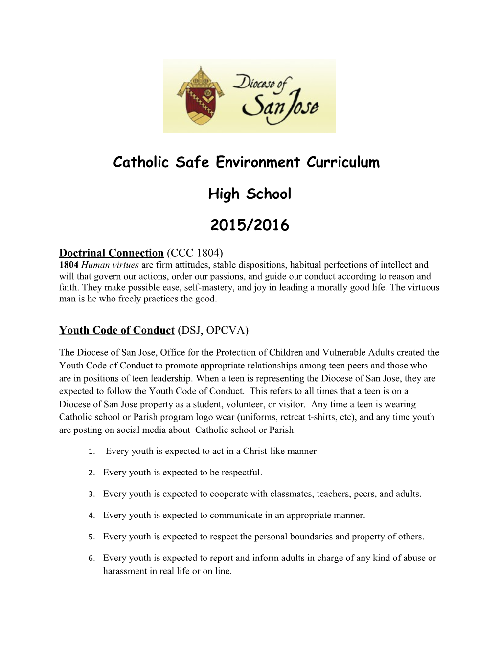 Catholic Safe Environment Curriculum