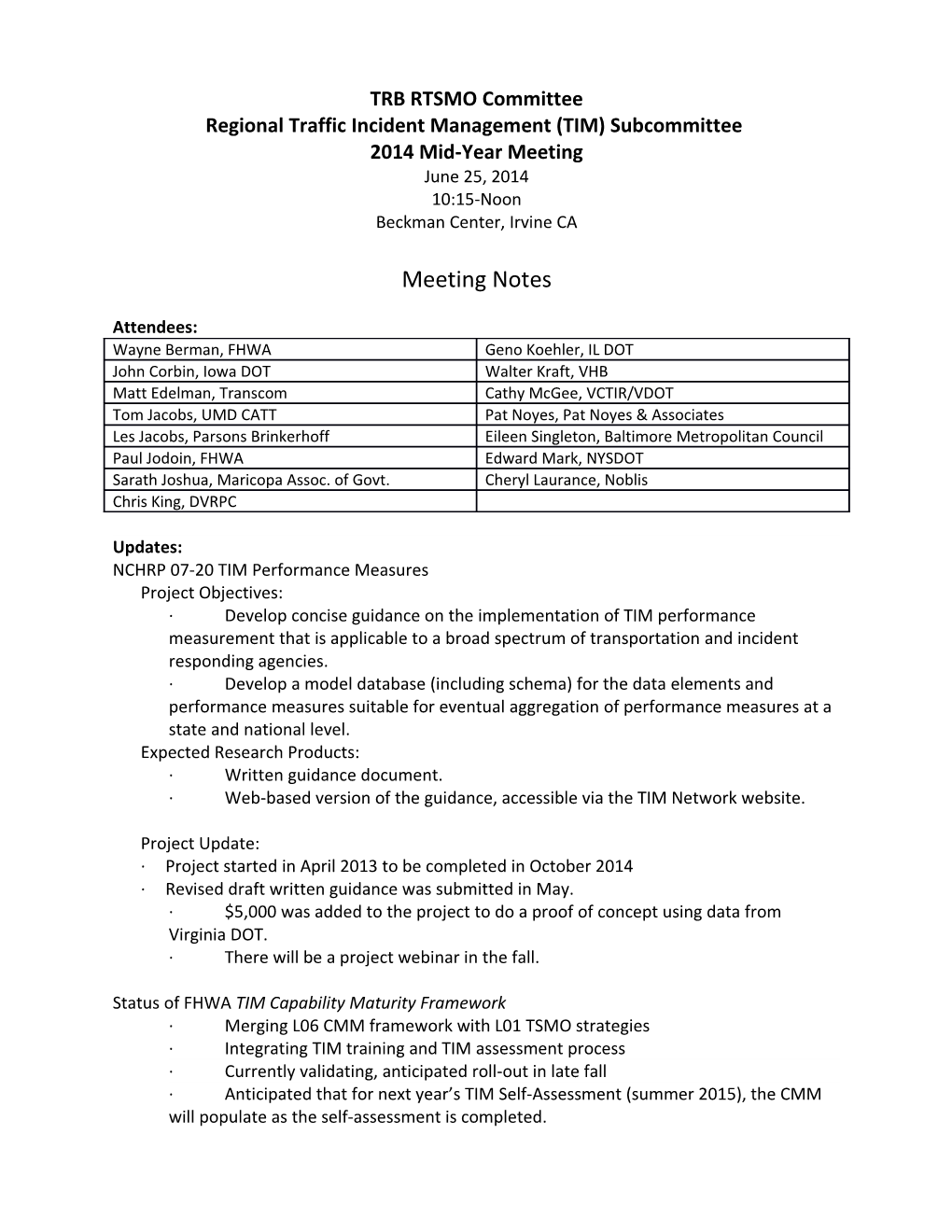 Regional Traffic Incident Management(TIM) Subcommittee