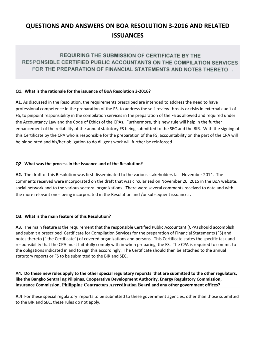 Q1. What Is the Rationale for the Issuance of Boa Resolution 3-2016?