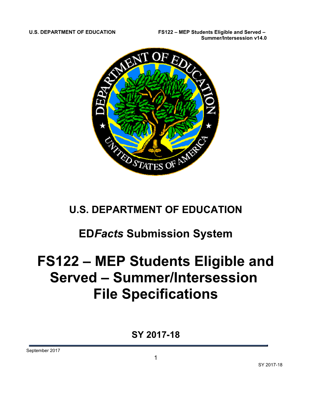 FS122 MEP Students Eligible and Served Summer/Intersession File Specifications (Msword)