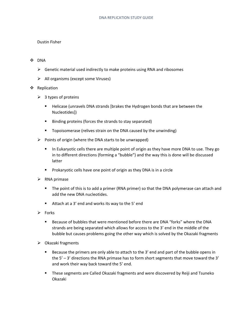 DNA Replication Study Guide