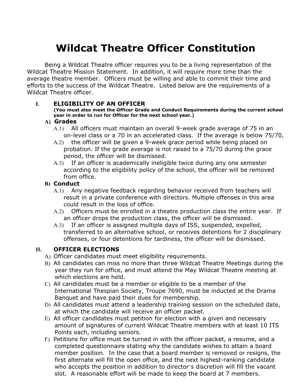 Wildcat Theatre Officer Constitution