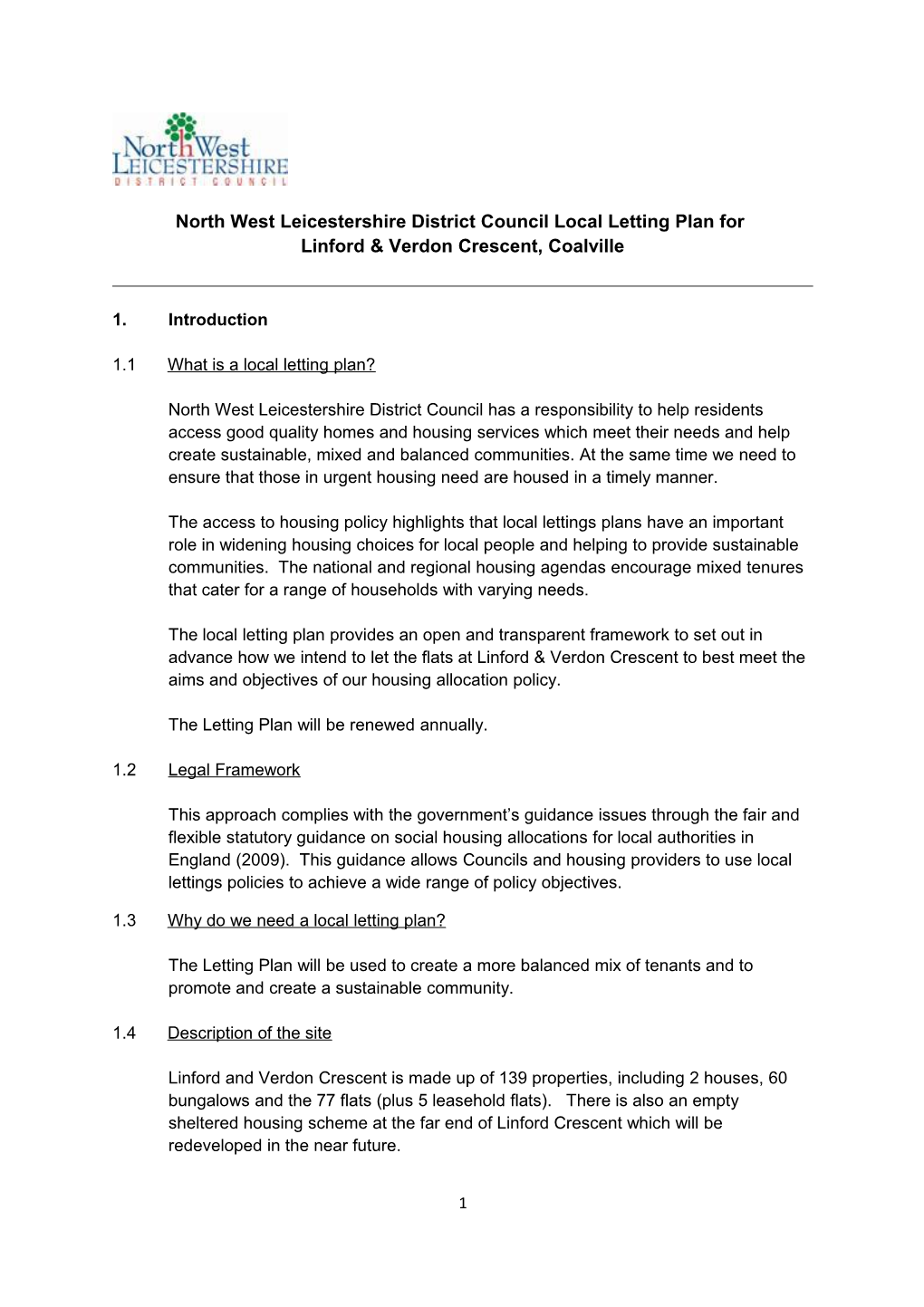 North West Leicestershire District Council Local Letting Plan For