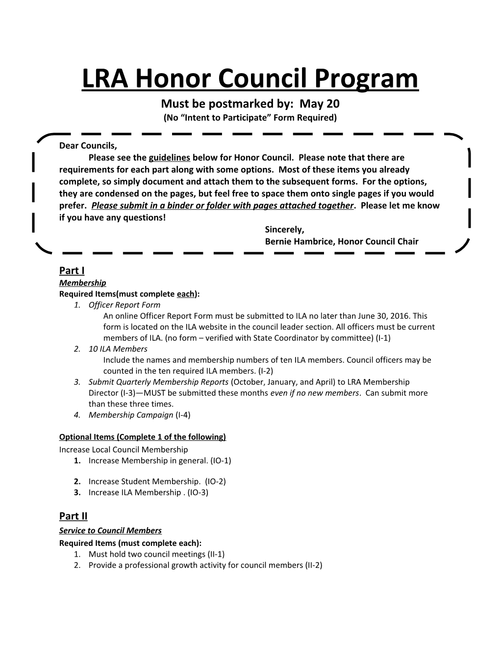 LRA Honor Council Program