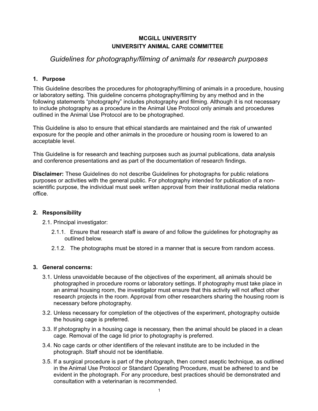 Guidelines for Photography