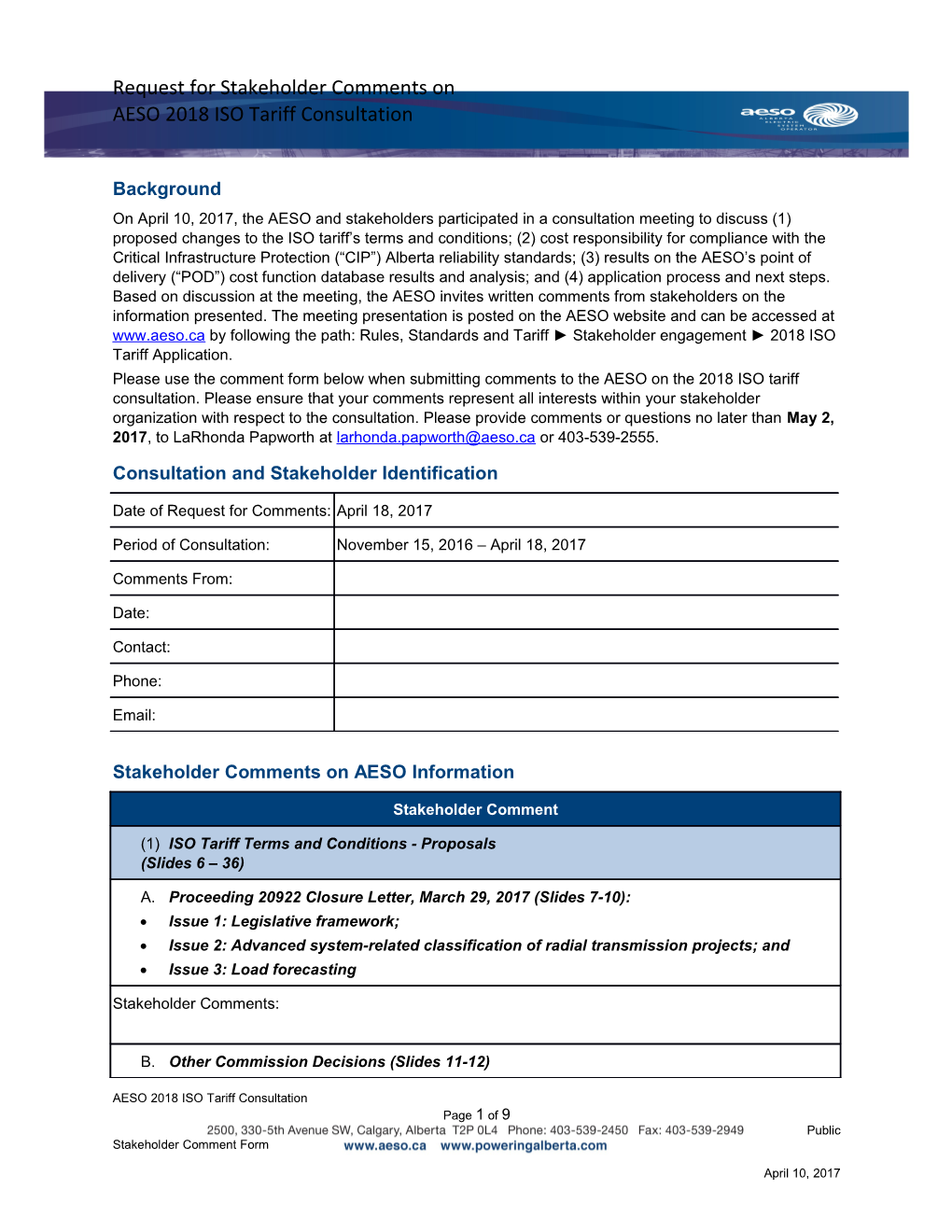 Consultation and Stakeholder Identification