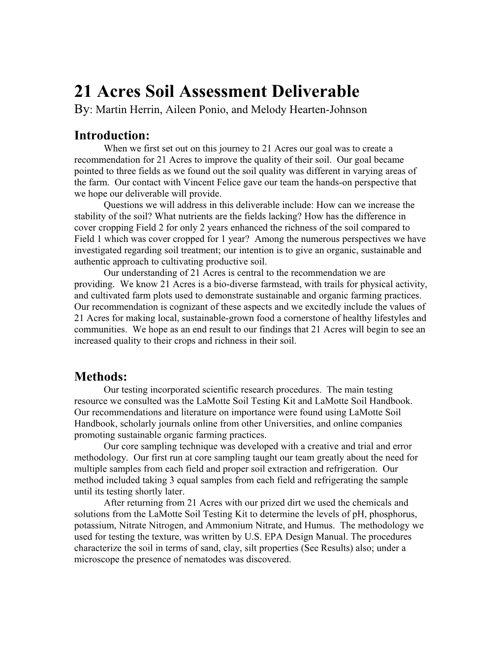 21 Acres Soil Assessment Deliverable