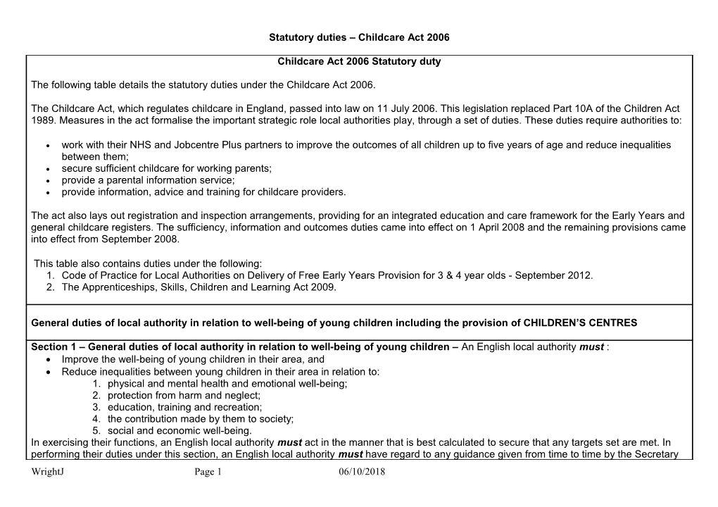 Statutory Duties Childcare Act 2006 & Implications for EIG Savings