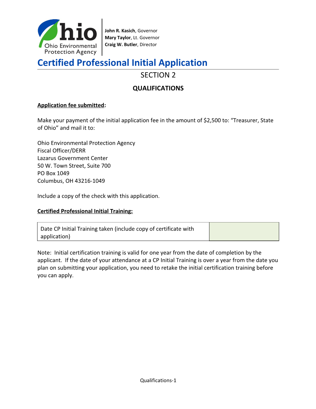 Certified Professional Initial Application