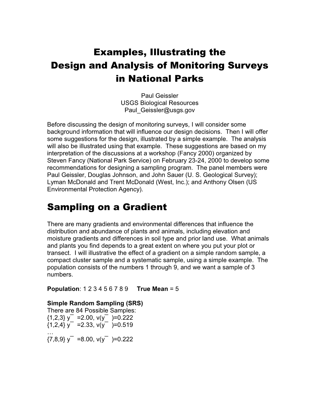 Suggestions for the Design of Monitoring Surveys