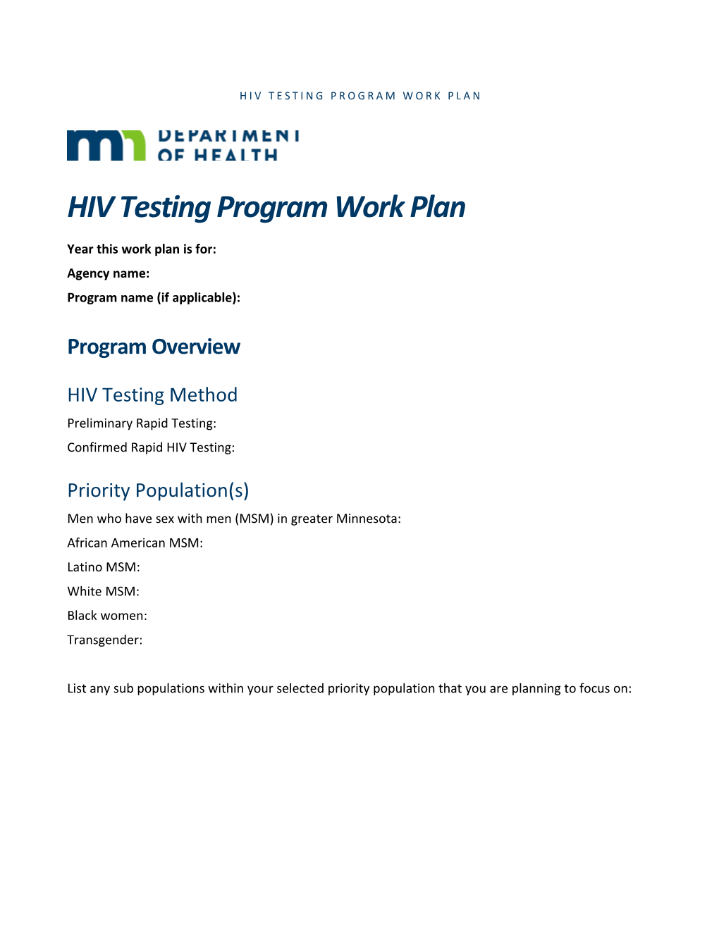 HIV Testing Program Work Plan