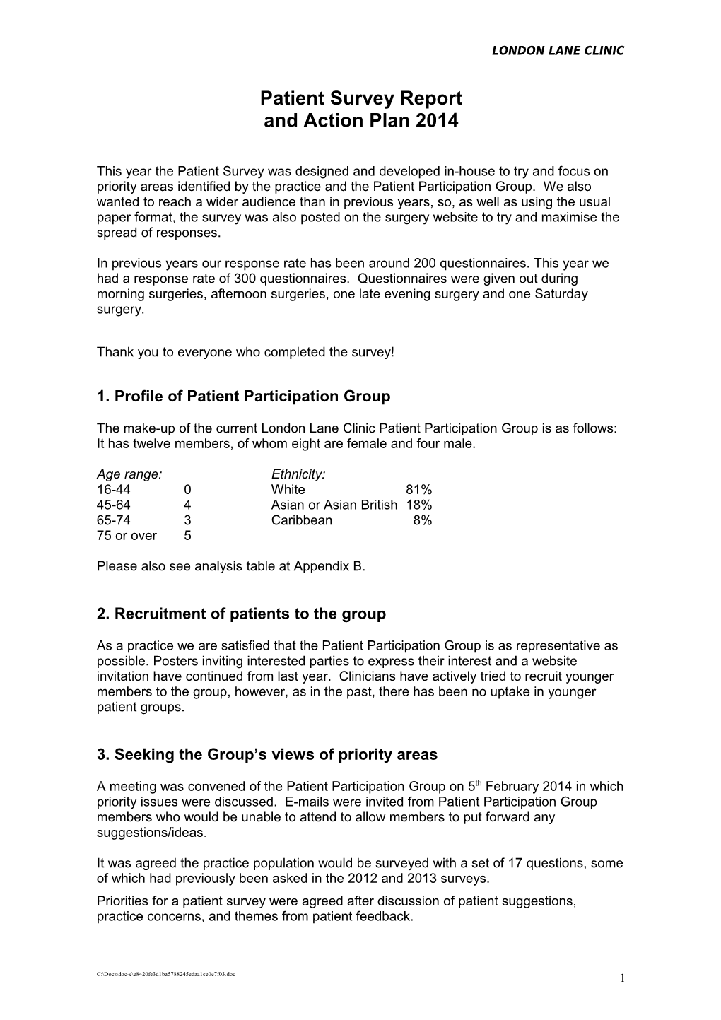 Patient Survey Report