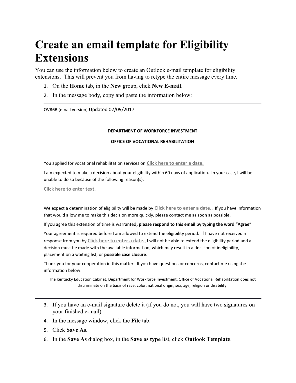 Create an Email Template for Eligibility Extensions