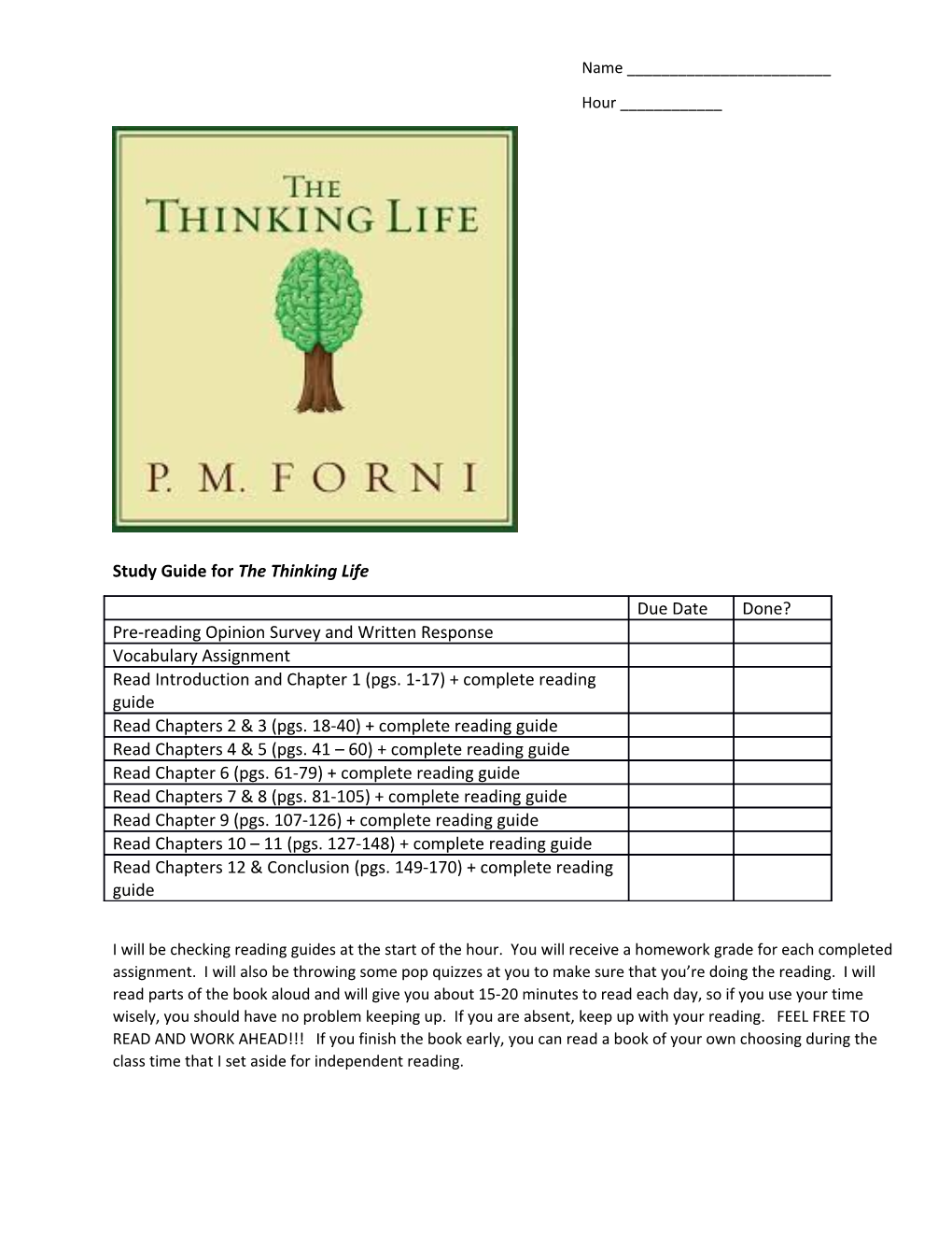 Study Guide for the Thinking Life
