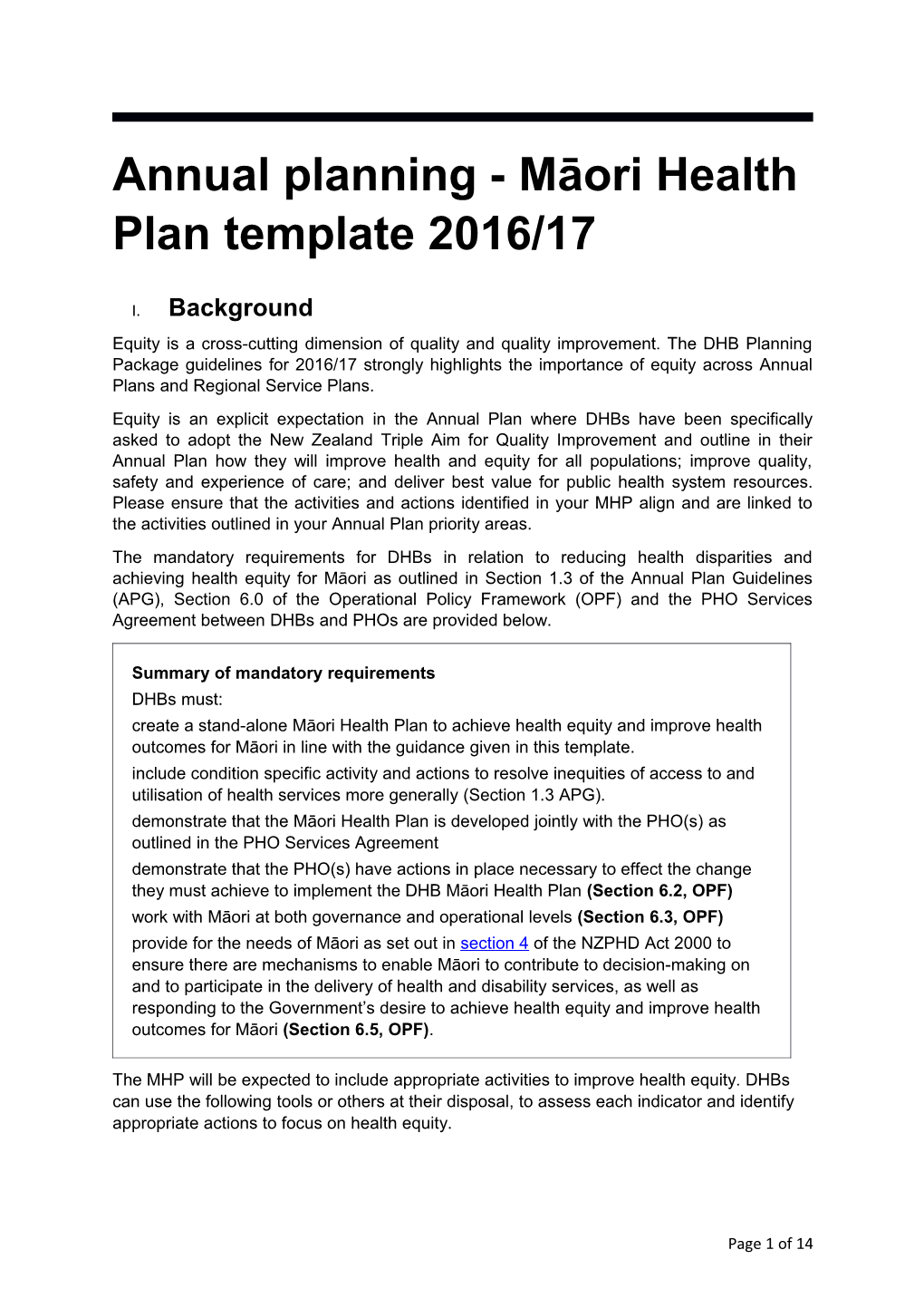 Annual Planning - Māori Health Plan Template 2016/17