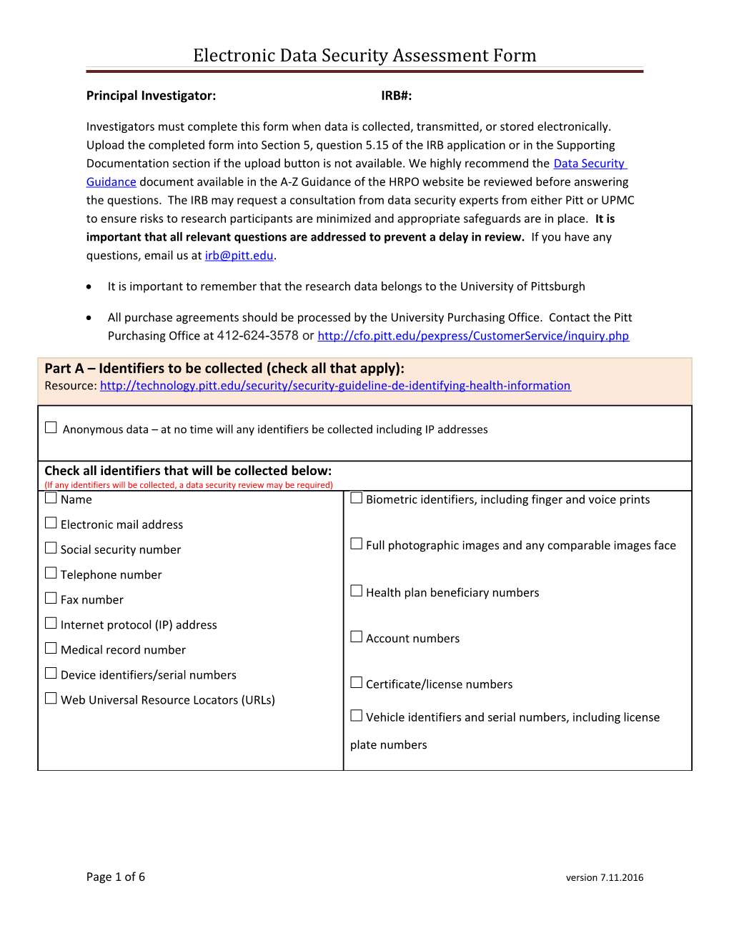 Electronic Data Security Assessment Form
