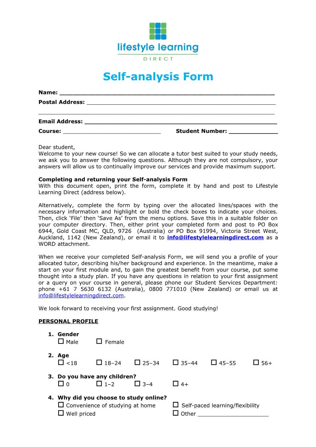 Self-Analysis Form