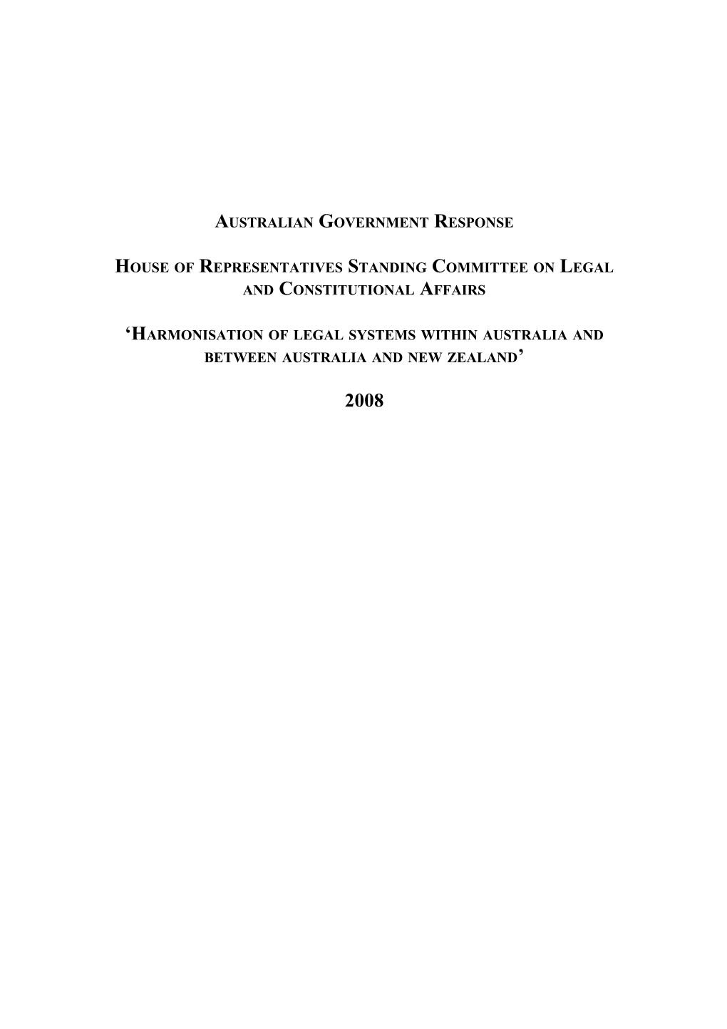 Australian Government Response House of Representatives Standing Committee on Legal And