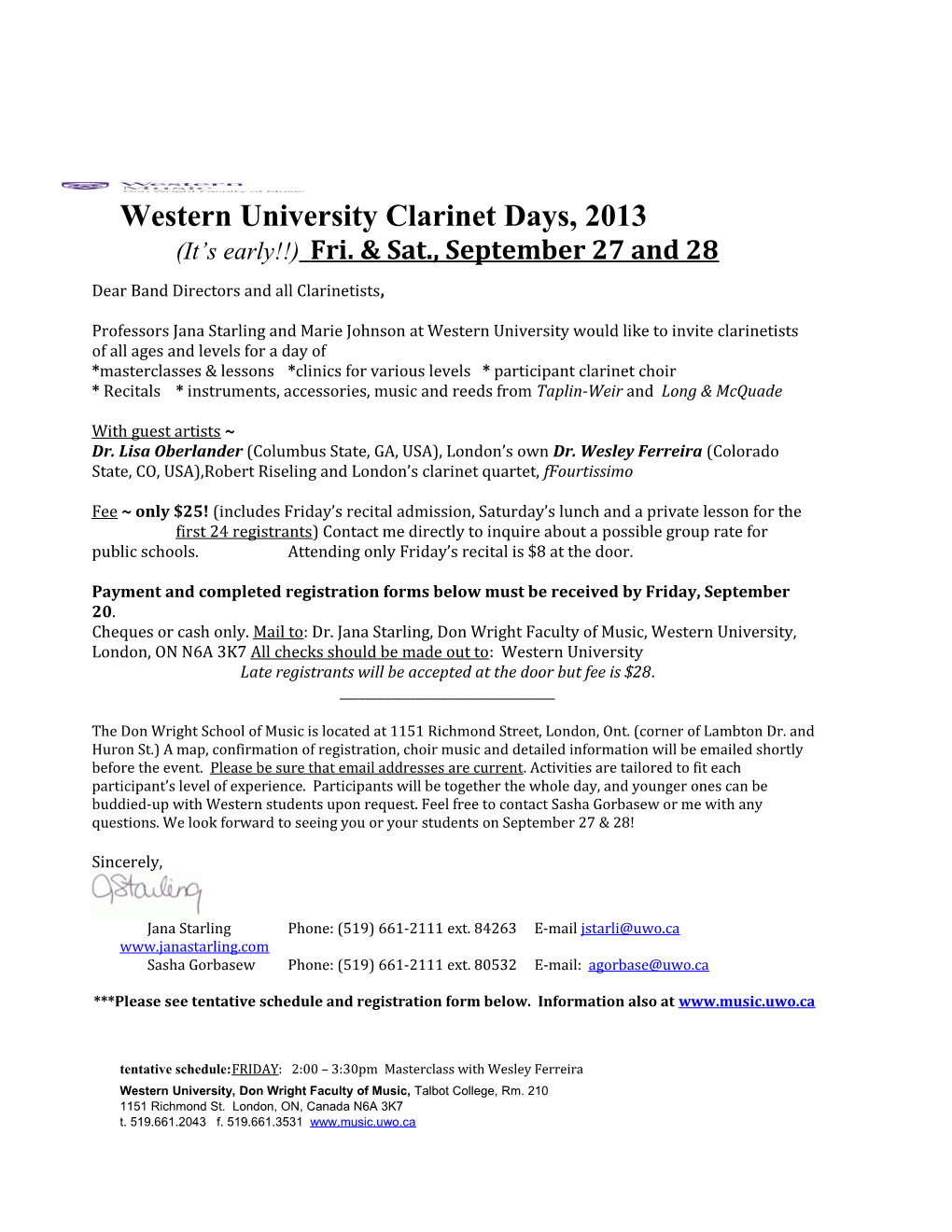 Western University Clarinet Days, 2013