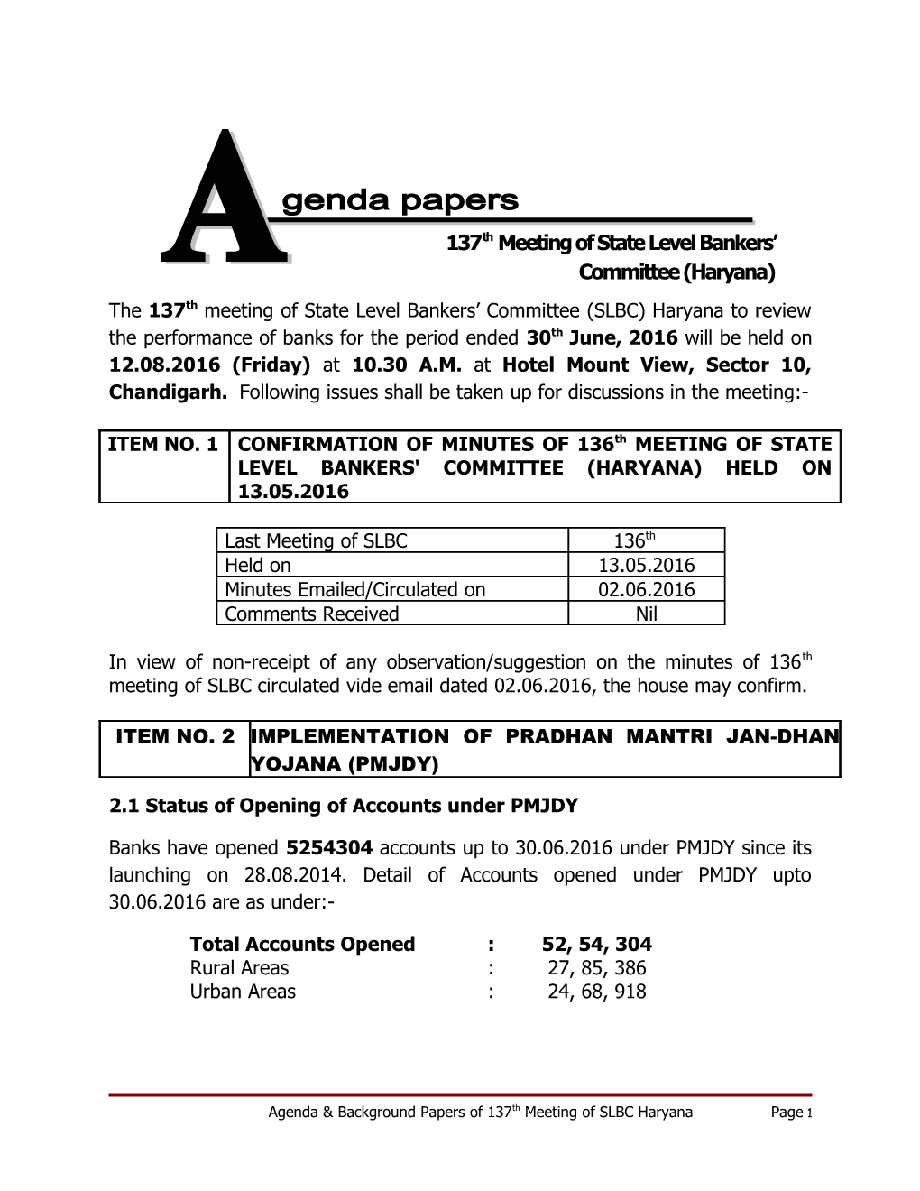 2.1 Status of Opening of Accounts Under PMJDY