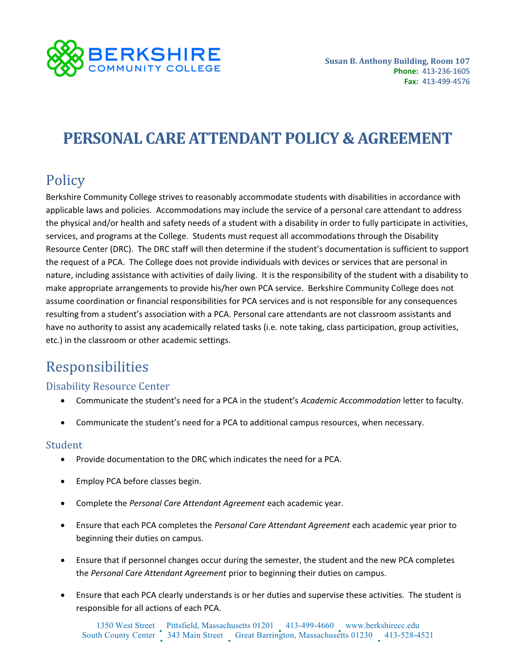 Personal Care Attendant Policy & Agreement