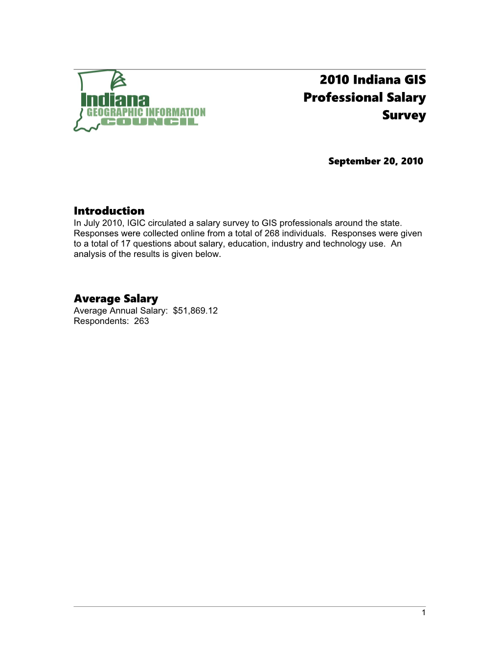 2010 Indiana GIS Professional Salary Survey