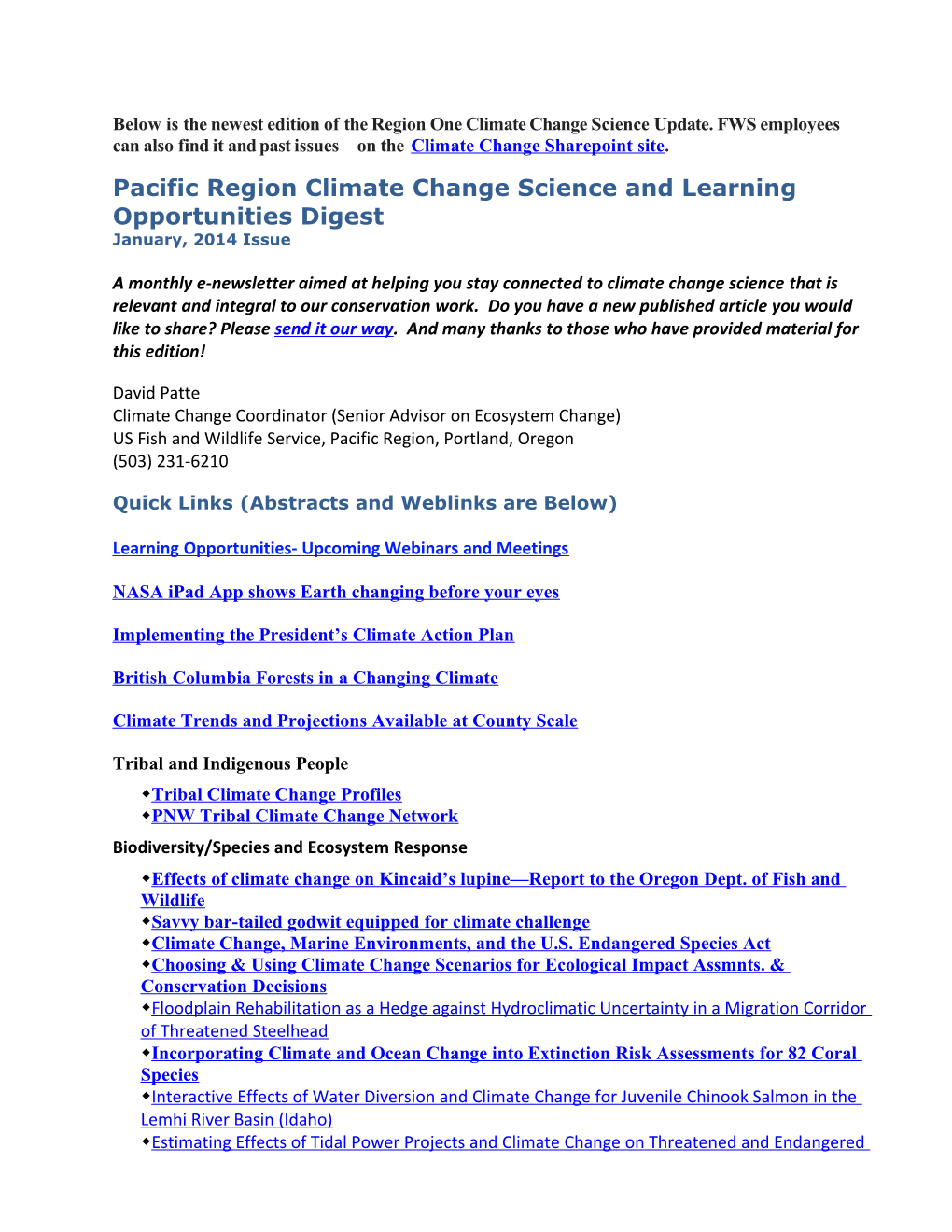 Pacific Region Climate Change Science and Learning Opportunities Digest