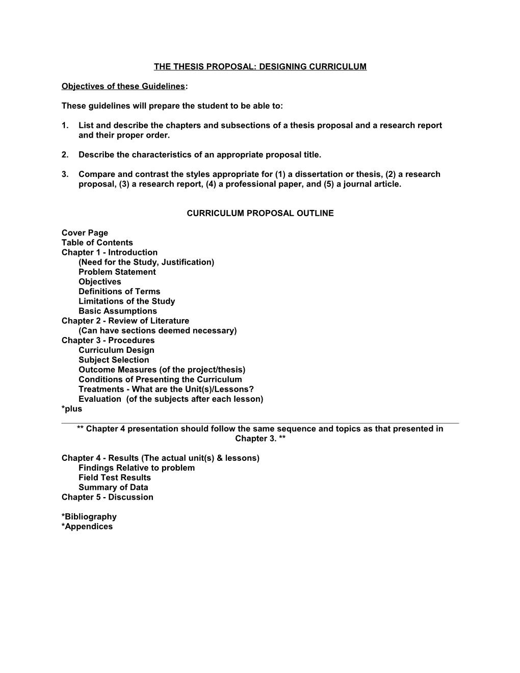 The Thesis Proposal: Designing Curriculum