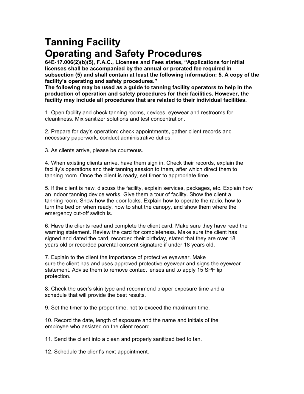 Operating and Safety Procedures