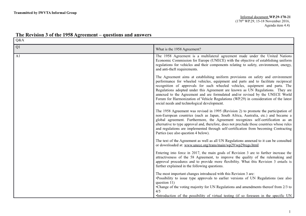 The Revision 3 of the 1958 Agreement Questions and Answers